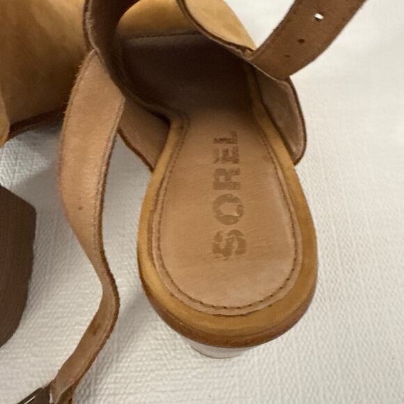 Sorel Sandals Womens Size 8.5 Nadia Slingback Block Heeled Brown Open Toe Tan - Picture 6 of 10